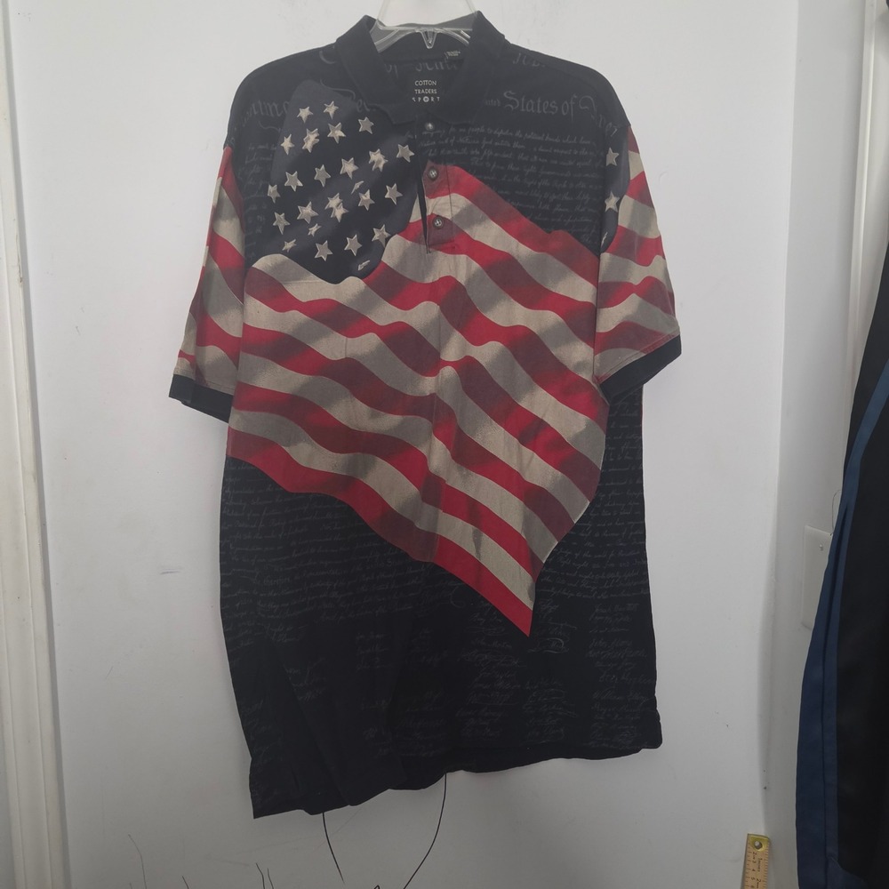 Cotton Traders Sport Mens Large Patriotic American Flag Declaration Polo Shirt